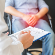 radiotherapy centre - doctor and testicular cancer patient