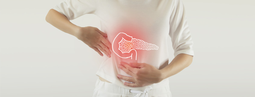 Radiotherapy centre - Digital composite of highlighted red pancreas